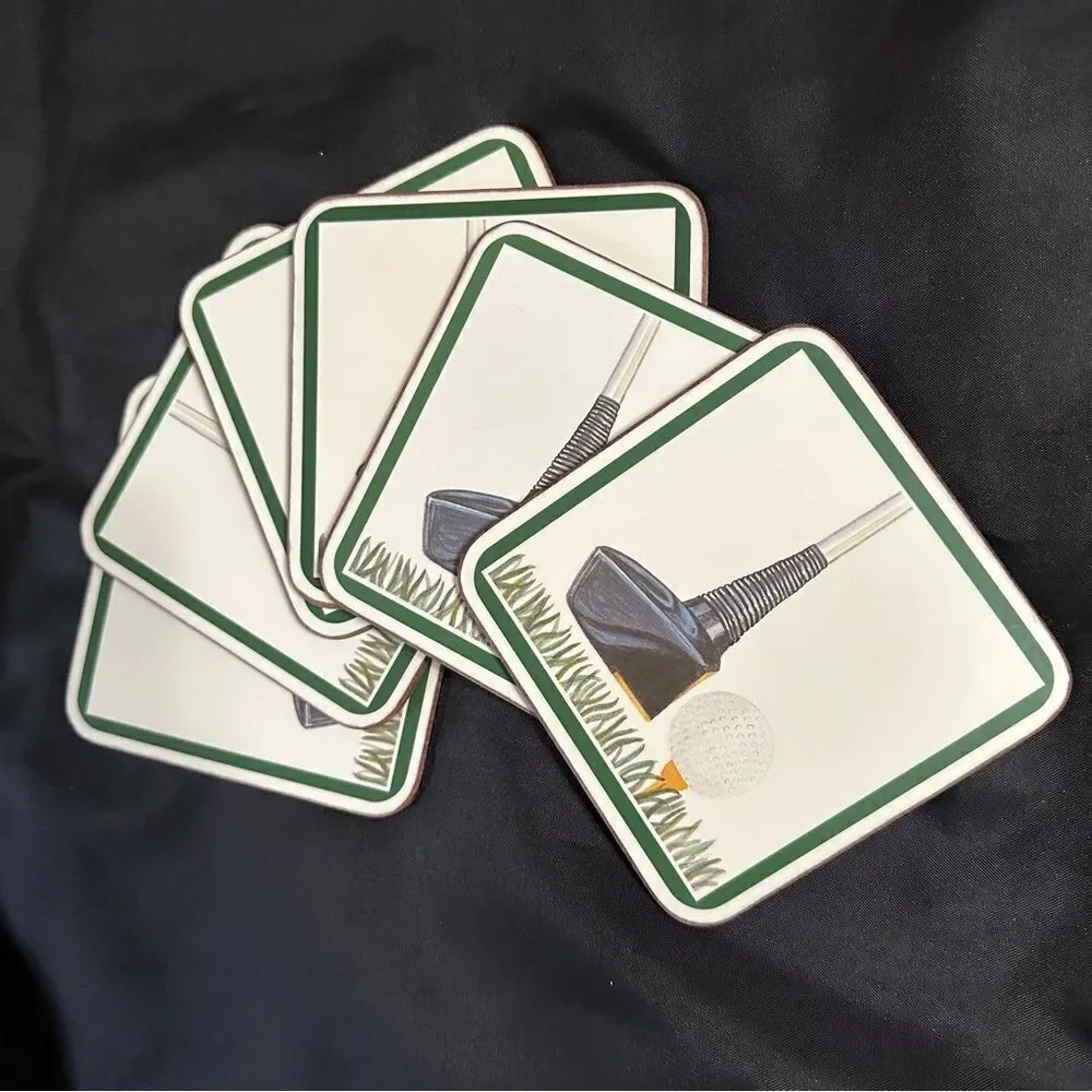 Vintage Pimpernel Tee Off, Golf Themed Coasters Set of 6.